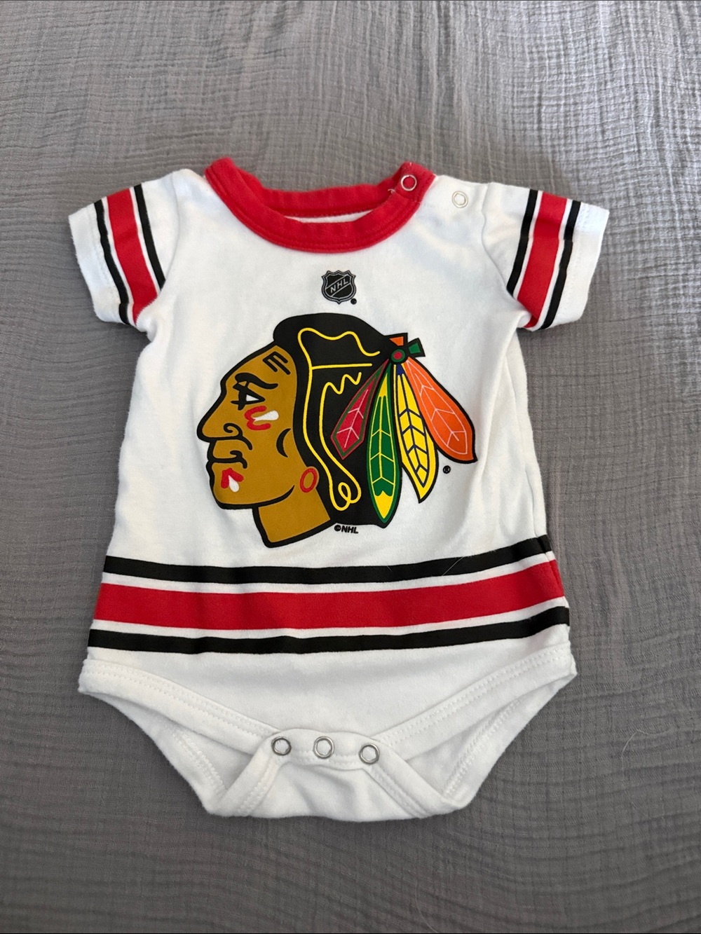 NHL Chicago Blackhawks White Baby Bodysuit with Red & Black Accents